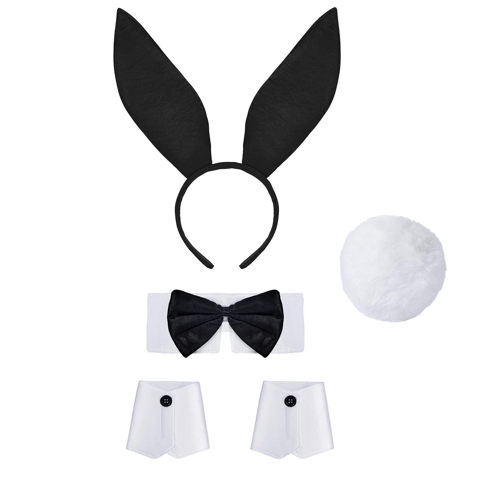 Women's Bunny Costume Set for Easter and Halloween Party
| Rabbit Ear Headband Collar Bow Tie Cuffs Tail Costume
| Wome