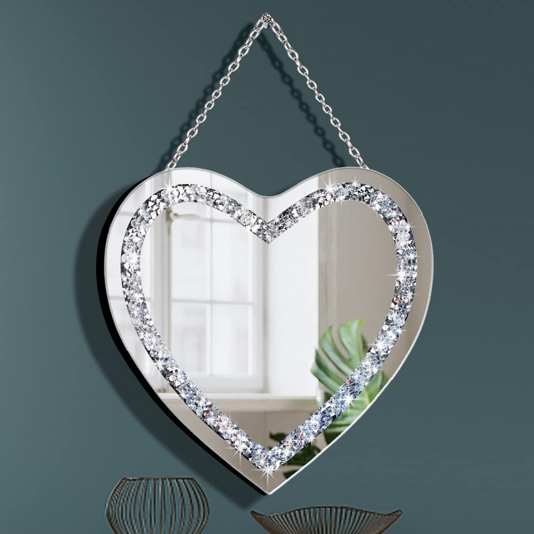 DMDFIRST Crystal Diamond Heart Mirror for Decor Wall Glam Scene
