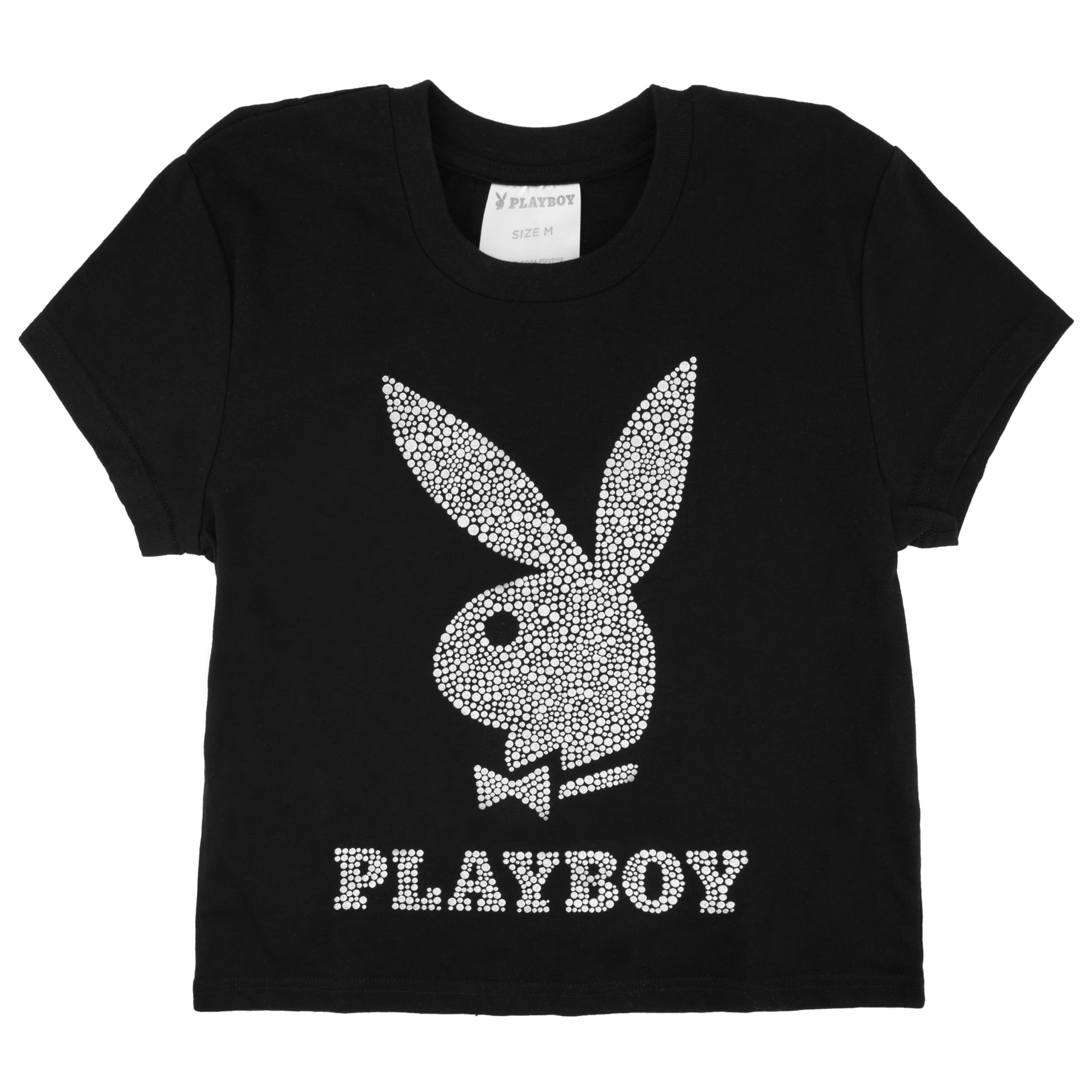 Playboy Women's Soft Cotton Blend Babydoll Tee Shirt with Faux Rhinestone Print or Glitter S-XL