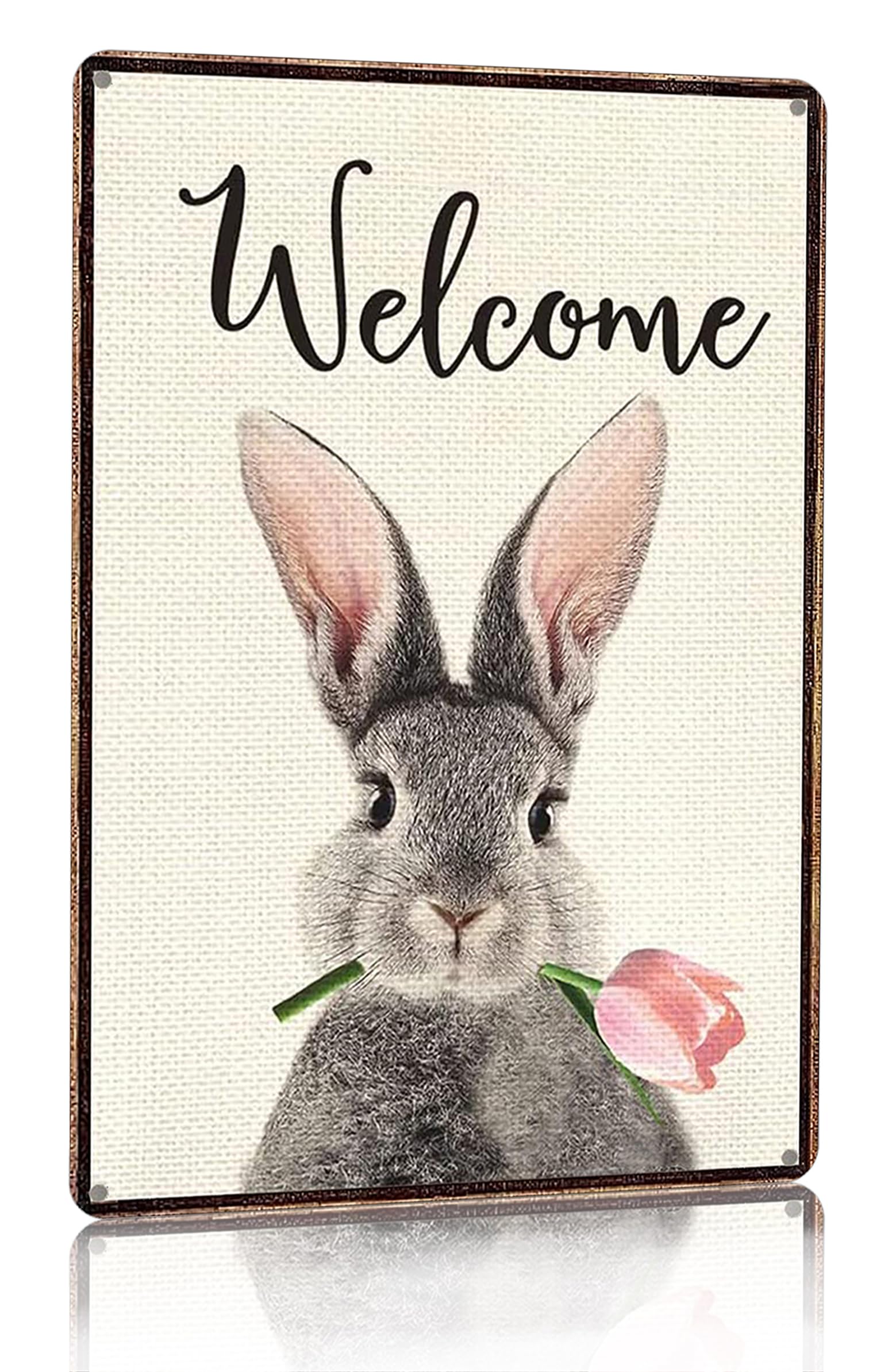 Vintage Funny Bunny Tulip Welcome Sign for Room Yard Party Spring Decor 8 x 12 Inch (3093)
| Funny Bunny Tulip Welcome
